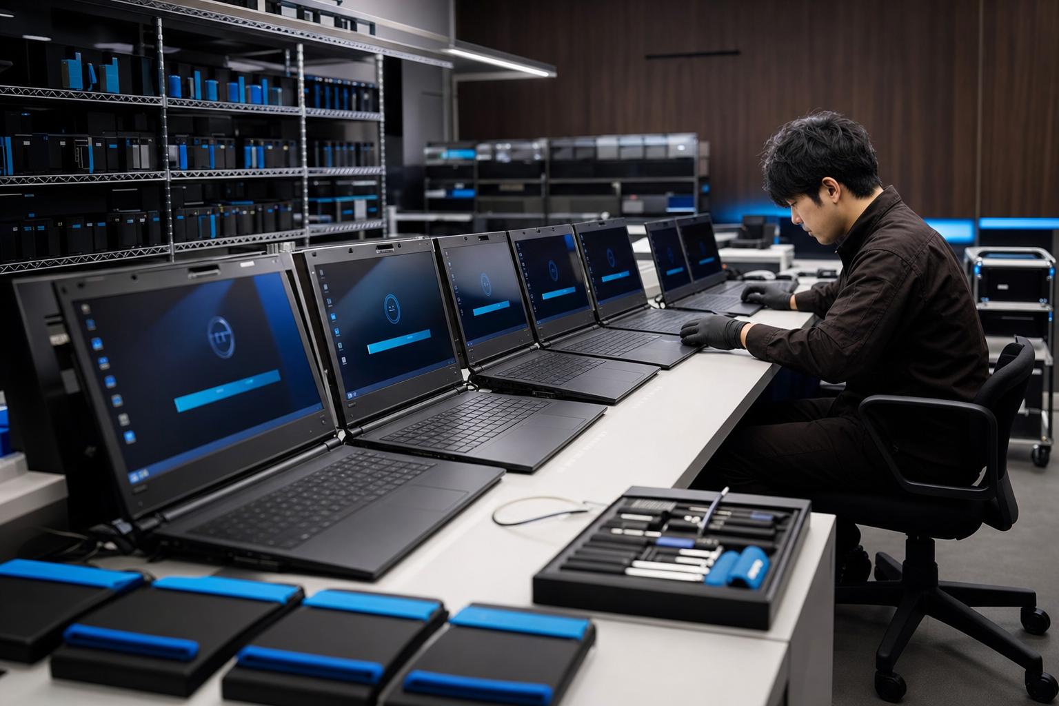 複数台のノートパソコンを設定する作業台